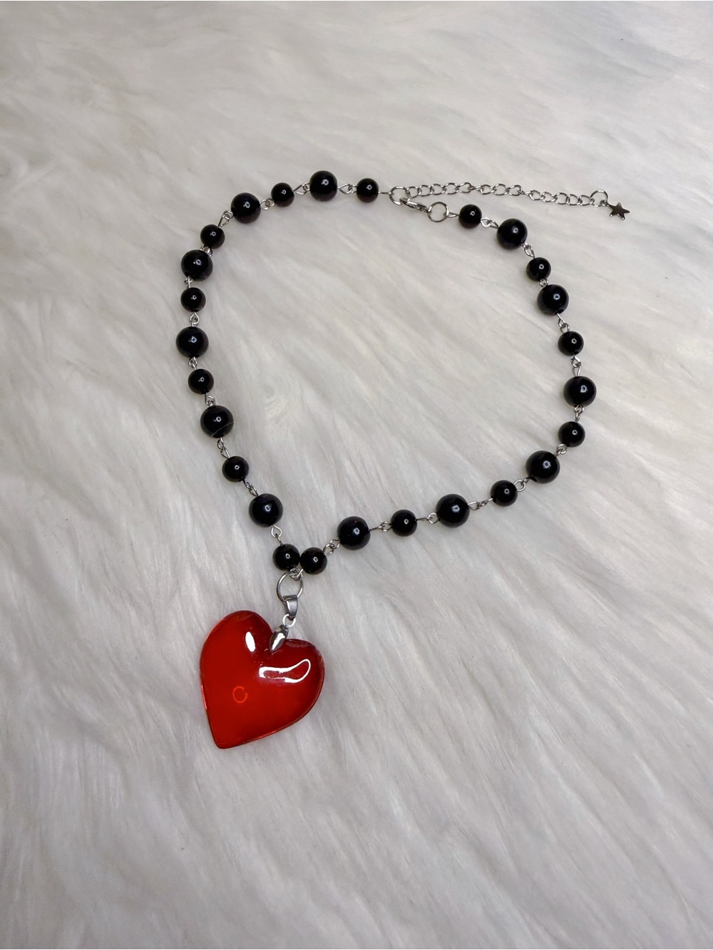 Red Heart Pendant Beaded Necklace